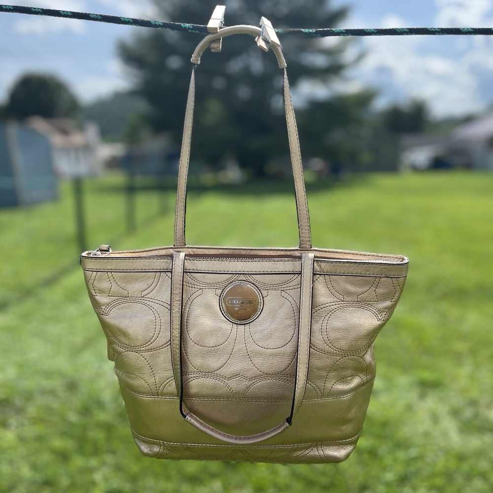 Coach Gold Signature Metallic Tote F18877 Medium Purse Bag Retro 2011